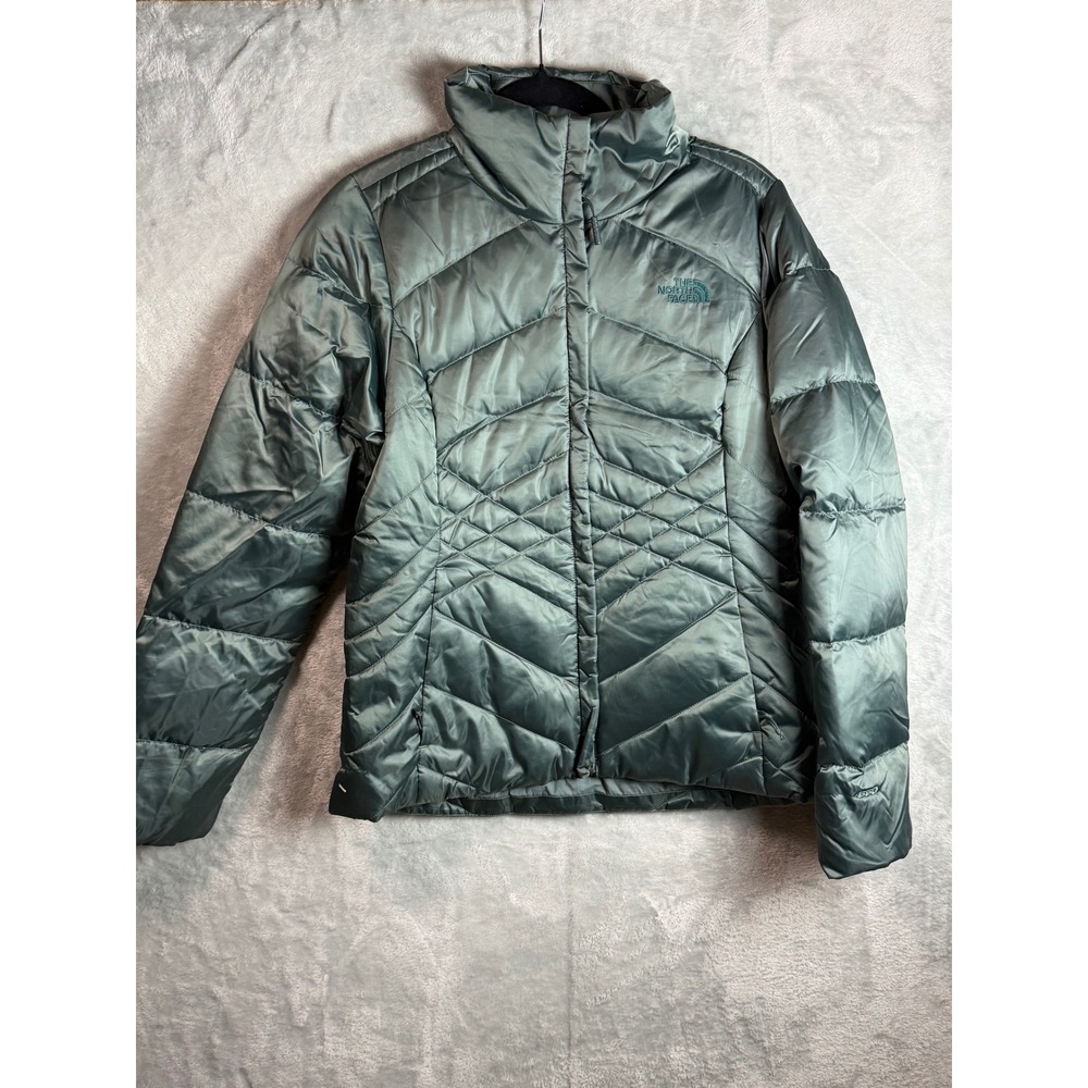 THE NORTH FACE Aconcagua Jacket Womens M Green 550 Down Quilted Puffer Full Zip